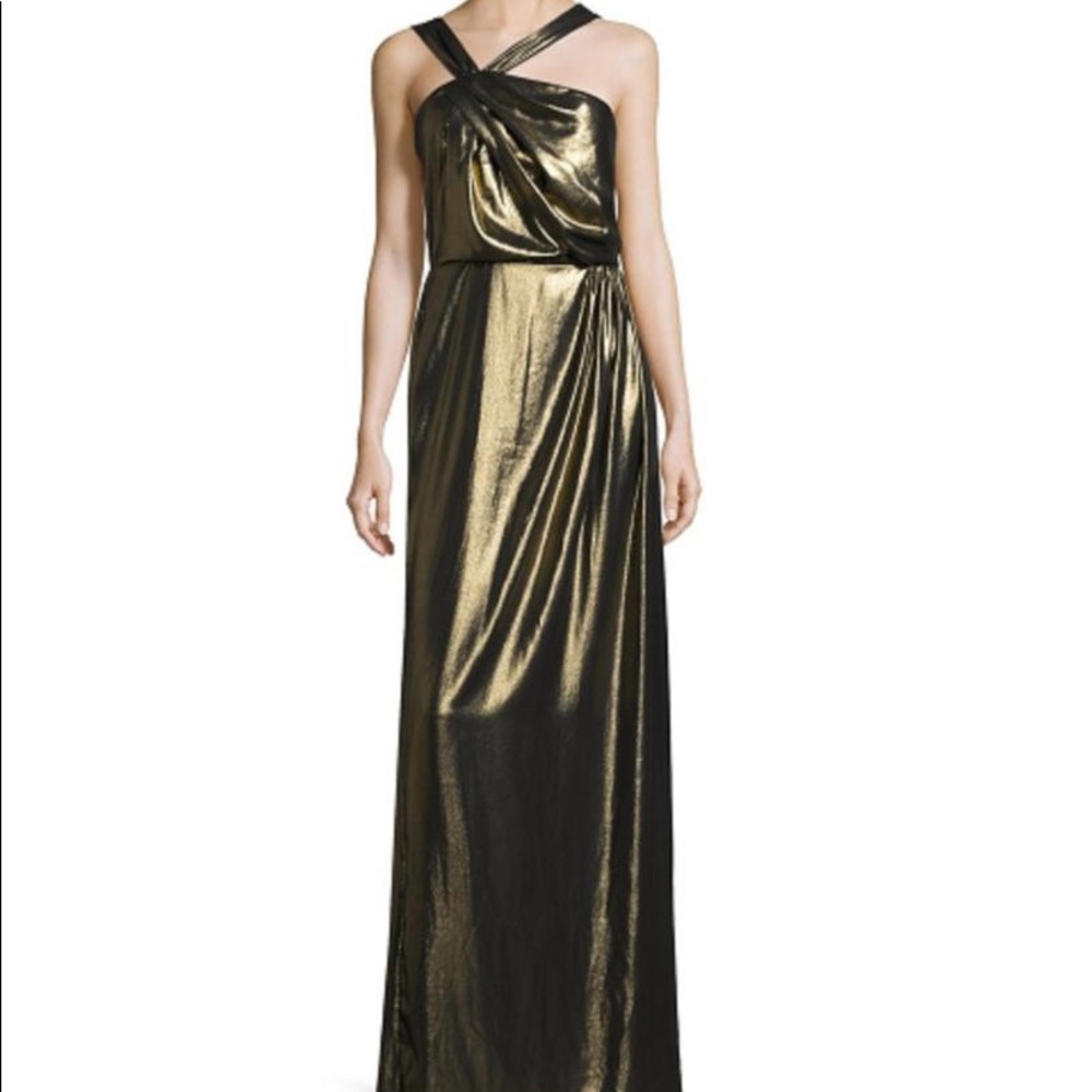 Parker - Asymmetrical Neck, Metallic Dress